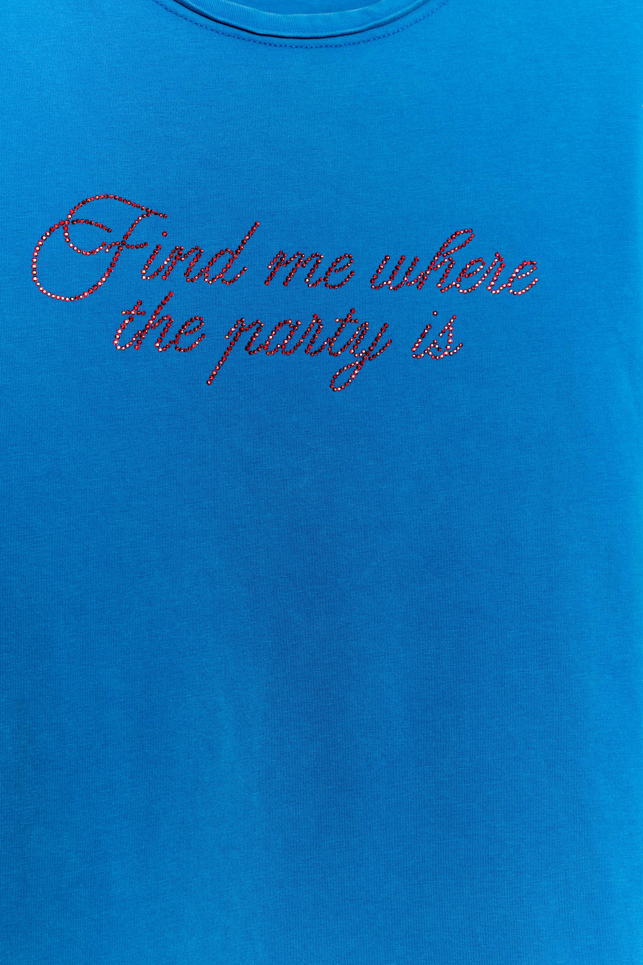 WASHED EFFECT SPARKLY TEXT T-SHIRT